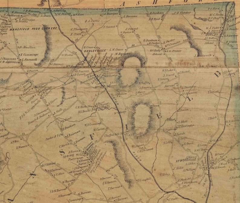 Tolland County Connecticut 1857 Old Wall Map Reprint With Etsy