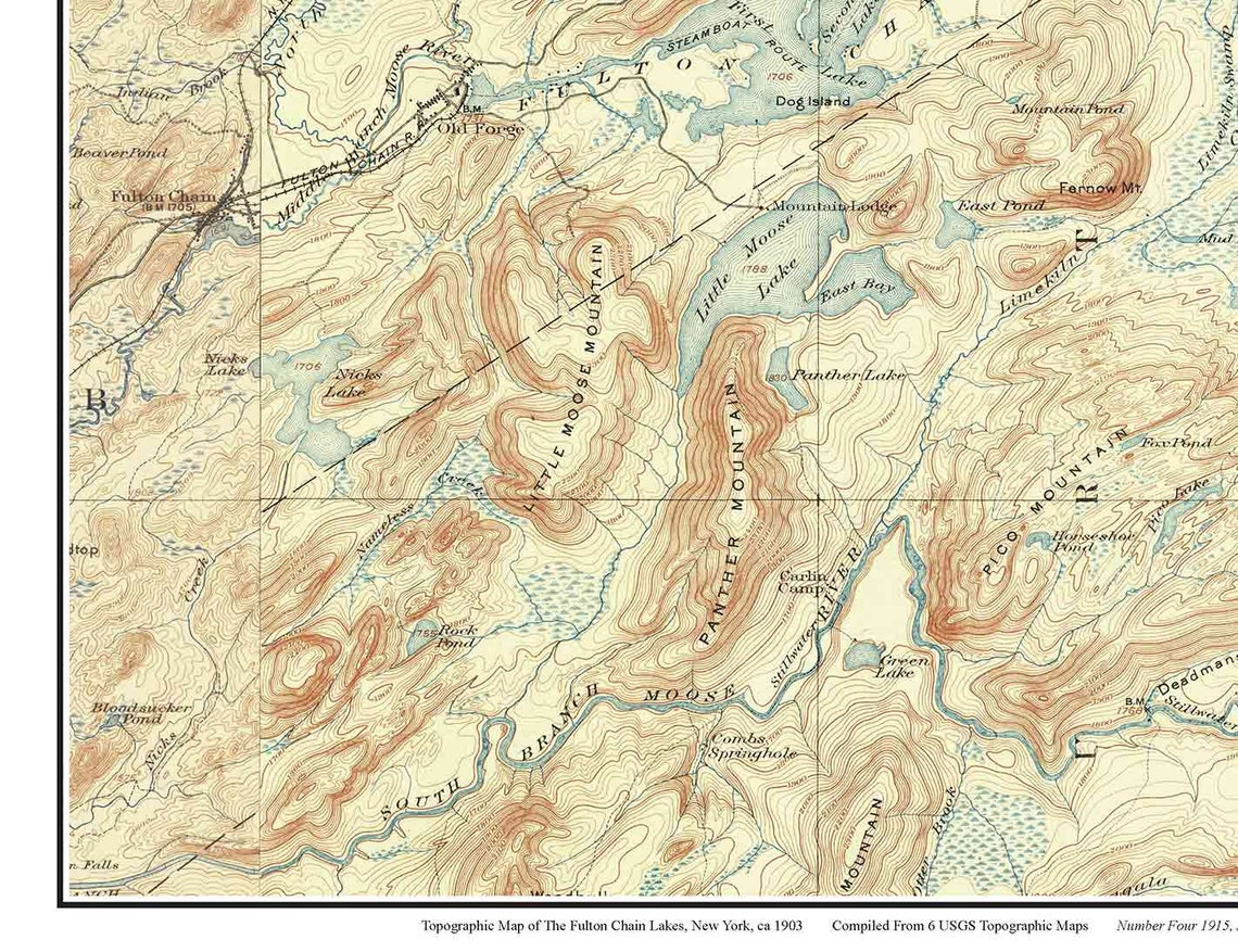 Fulton Chain Lakes 1903 USGS Old Topographic map Reprint Etsy