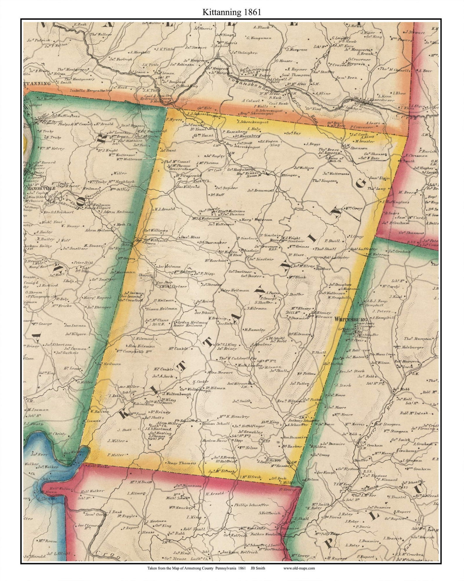 Kittanning 1861 Old Town Map With Homeowner Names Pennsylvania Reprint