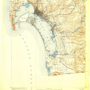 San Diego 1904 Old Topo Map -  Edited reprint of the original quad - 15x15 USGS Topographic California