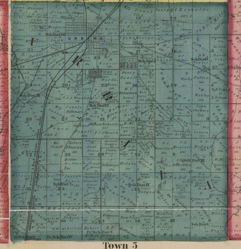 Champaign County Ohio 1858 Old Wall Map Reprint With Etsy