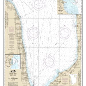 May include: A nautical chart of Lake Huron, showing the area from Port Huron to Pte Aux Barques. The chart includes depth soundings, navigational aids, and other important features for boaters.