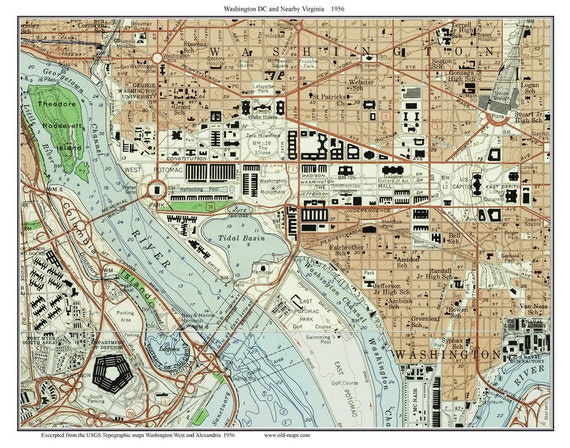Washington DC Downtown 1956 Old Topographic Map USGS Custom | Etsy
