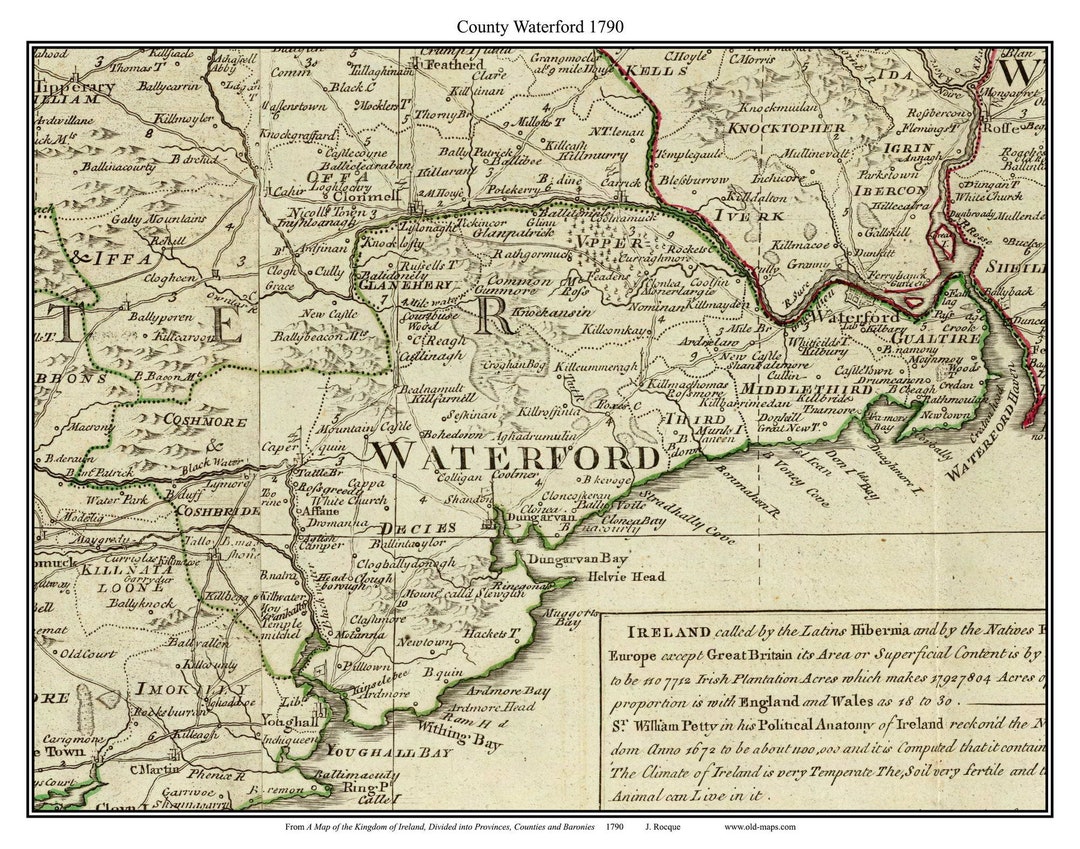 Roque Map County Waterford - Ireland - From 1790 Roque Map - Clan Names - Old Map ...
