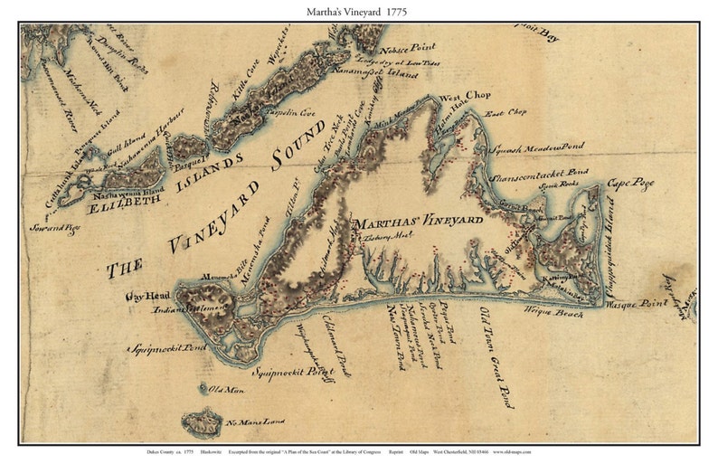 Martha's Vineyard 1775 Map by Charles Blaskowitz Custom | Etsy