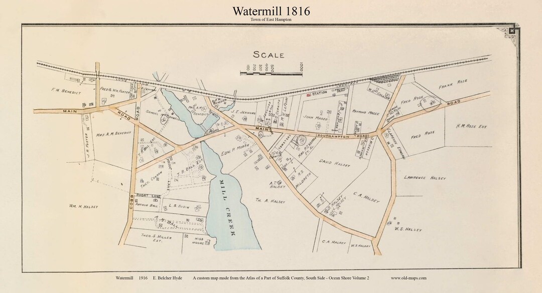 Watermill 1916 Old Town Map Reprint Homeowner Names Etsy