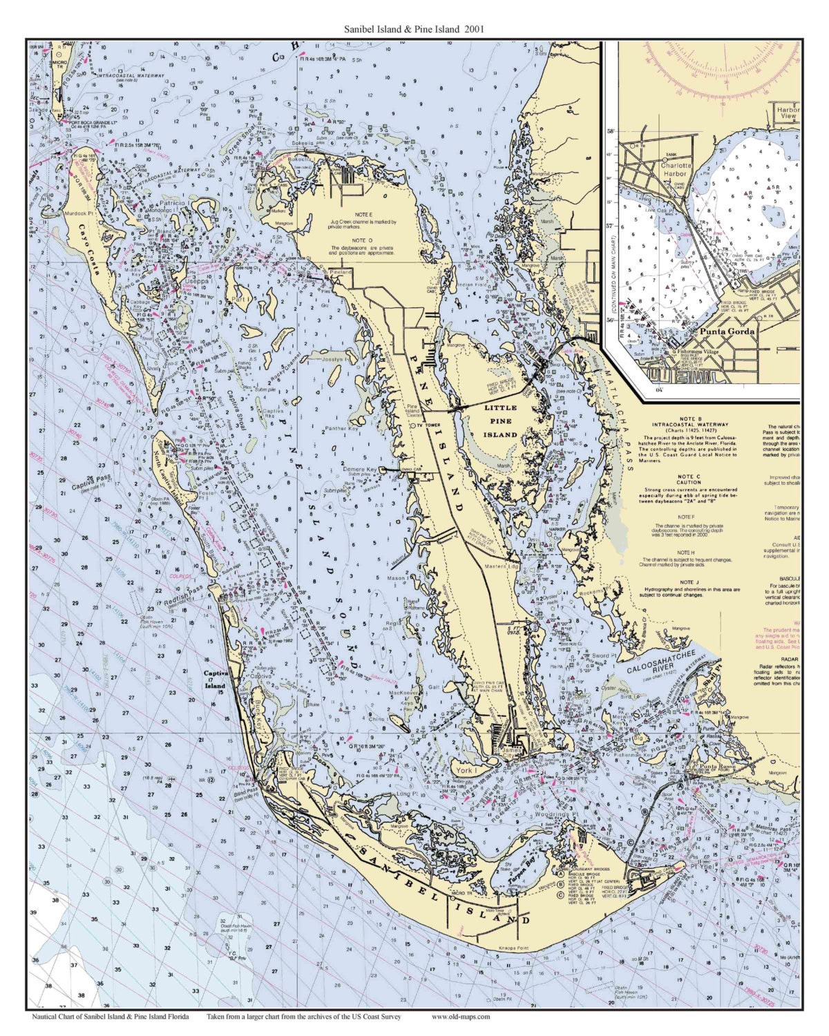 Pine Island Florida Map Sanibel Island & Pine Island 2001 Nautical Map Florida | Etsy