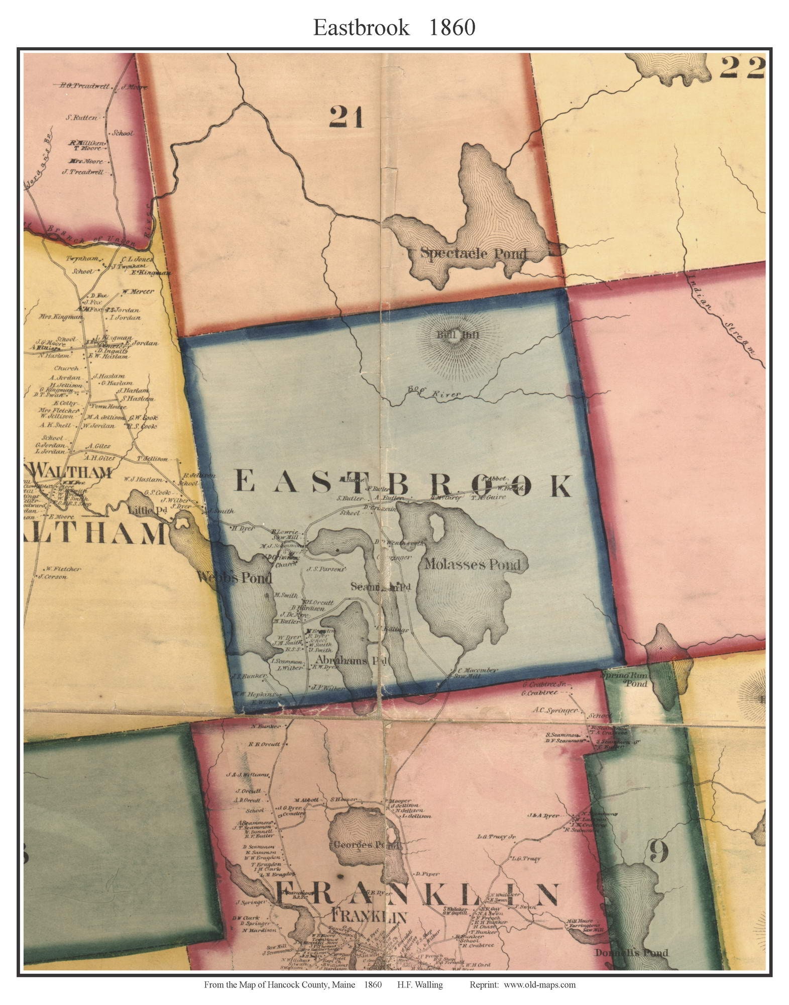 Eastbrook 1860 Old Town Map Molasses Pond b Pond With Etsy UK