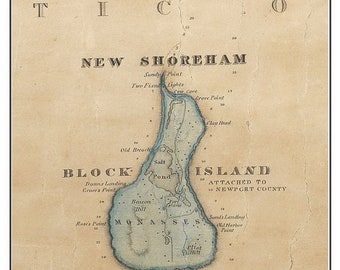 Block Island Rhode Island - 1831 Old Map by James Stevens - Custom Reprint -  New Shoreham TM