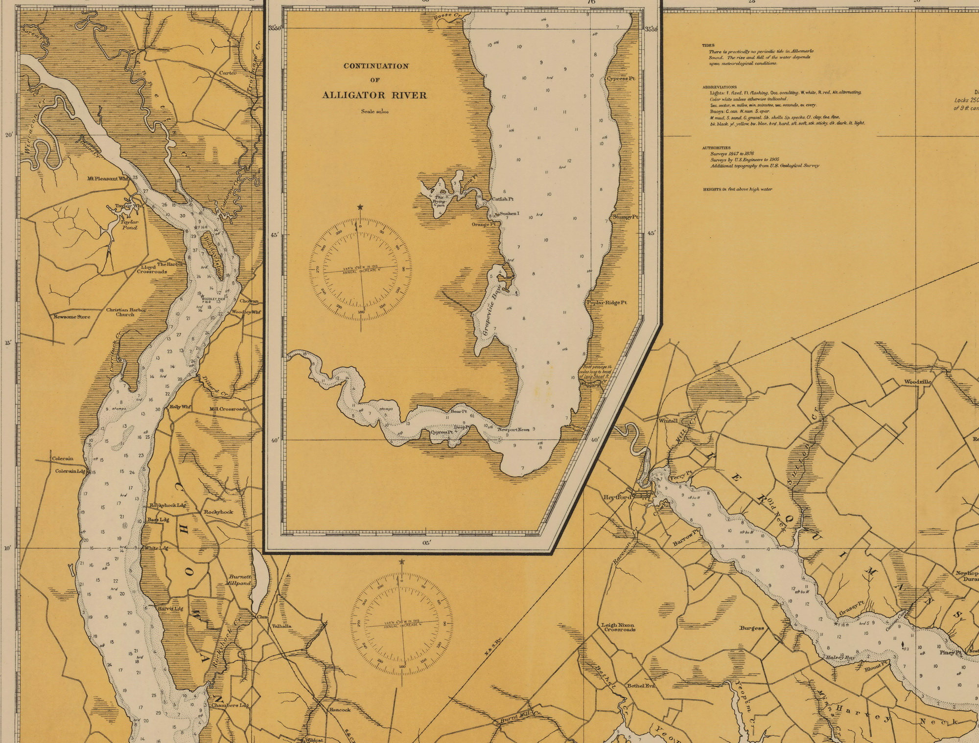 Albemarle Sound 1913 Nautical Map Reprint Columbia Elizabeth City Il Rav1 