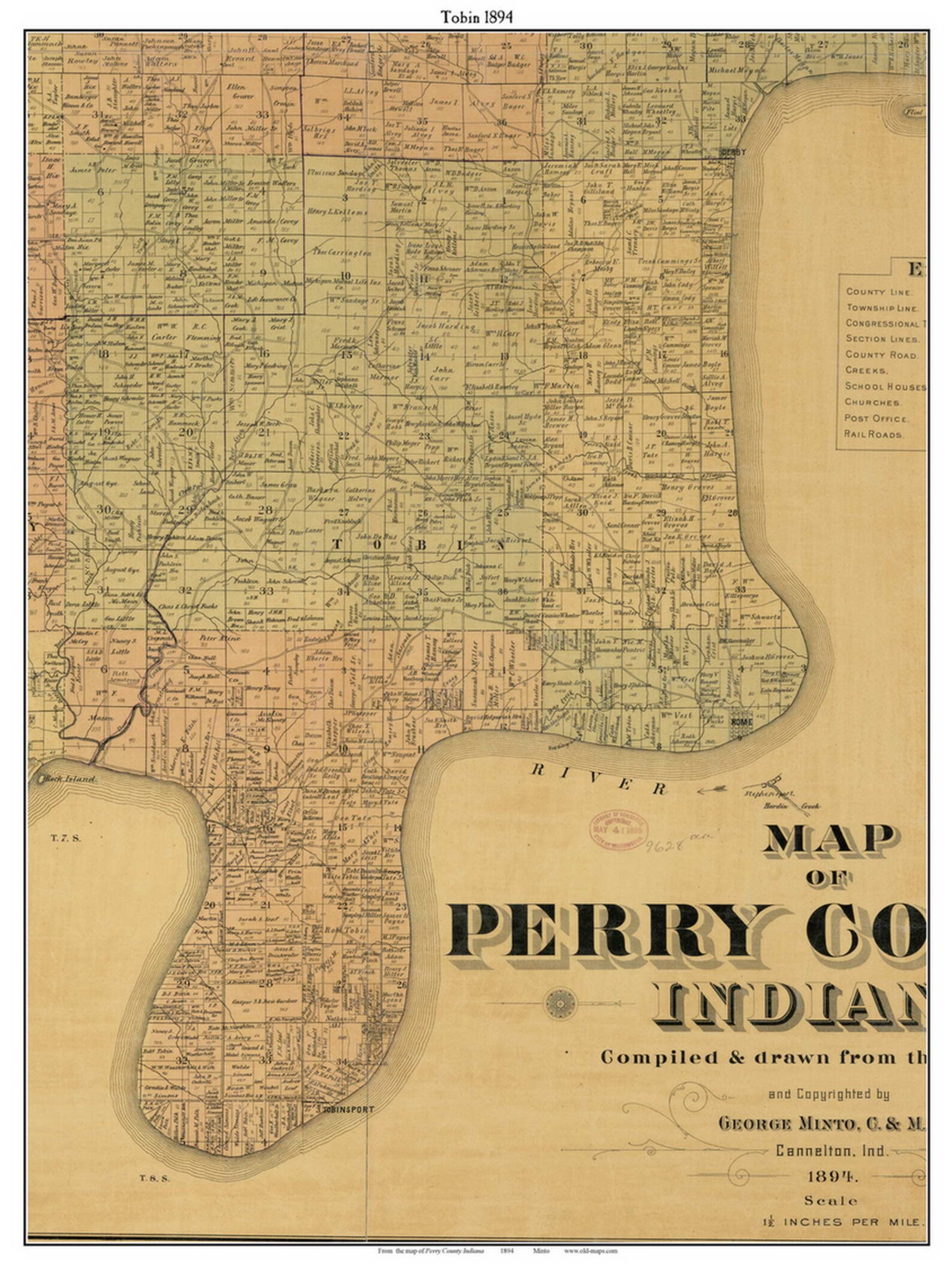 Tobin Maps Tobin 1894 Old Town Map With Homeowner Names Indiana Tobinsport ...