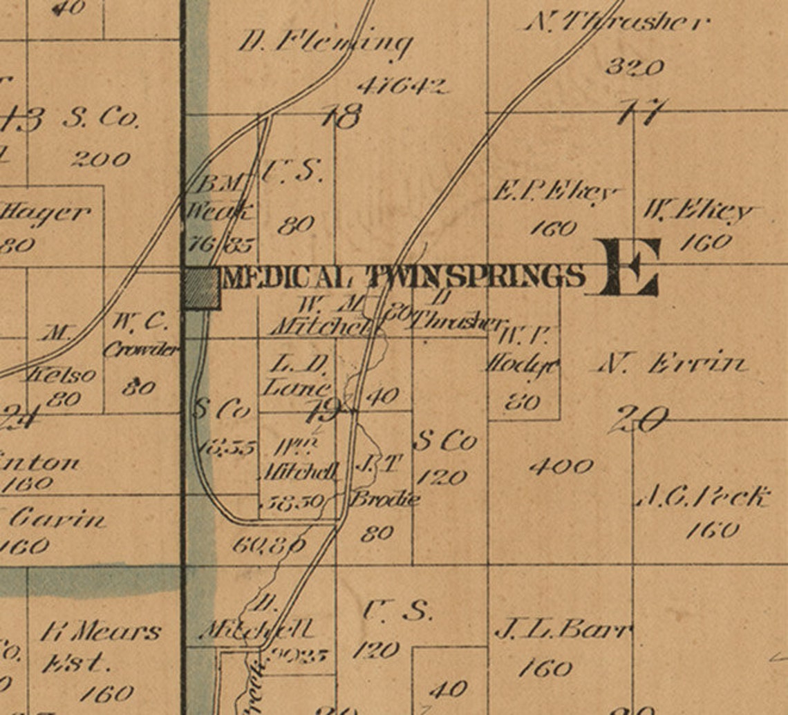 Mcdonald County Missouri 1884 Old Wall Map With Landowner Etsy