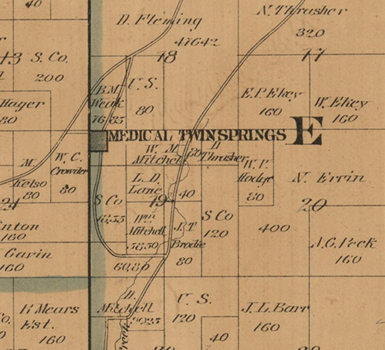 Mcdonald County Missouri 1884 Old Wall Map With Landowner Etsy