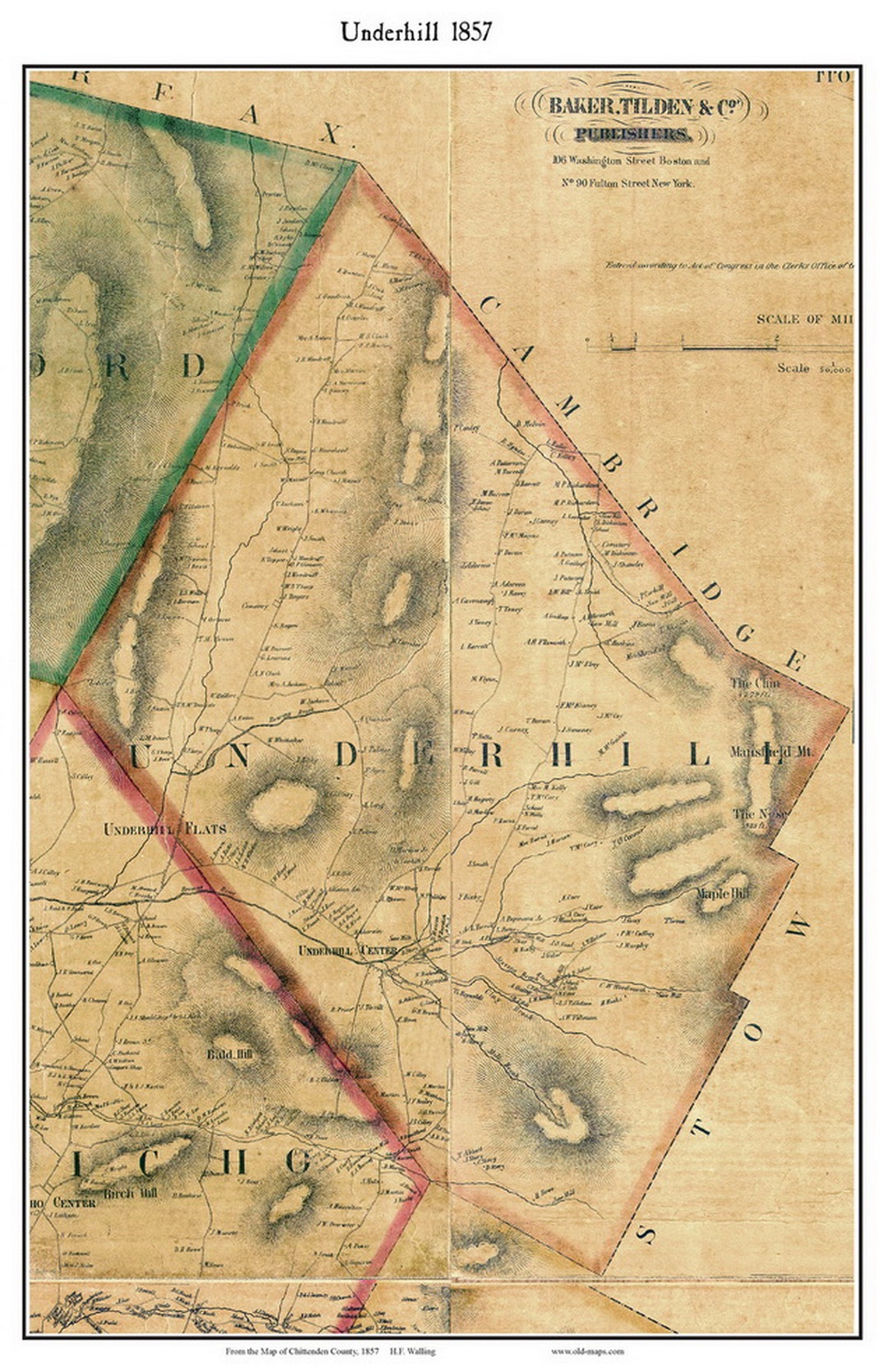 Underhill 1857 Old Town Map With Homeowner Names Vermont Reprint