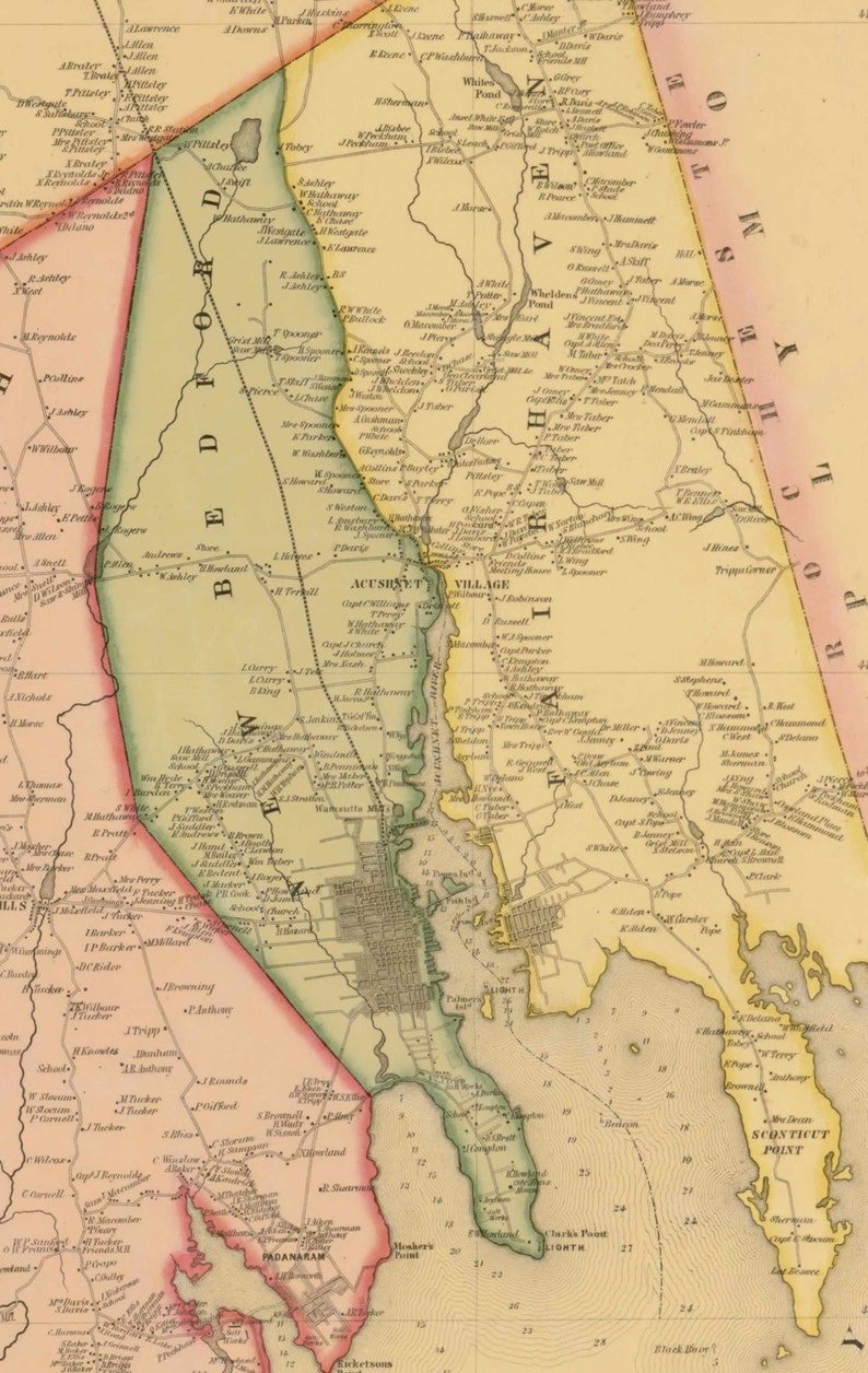 Bristol County Massachusetts 1852 Old Wall Map Reprint With Etsy