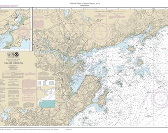 Salem Harbor 2013 Custom Nautical Map - Beverly Marblehead - Reprint Massachusetts Harbors