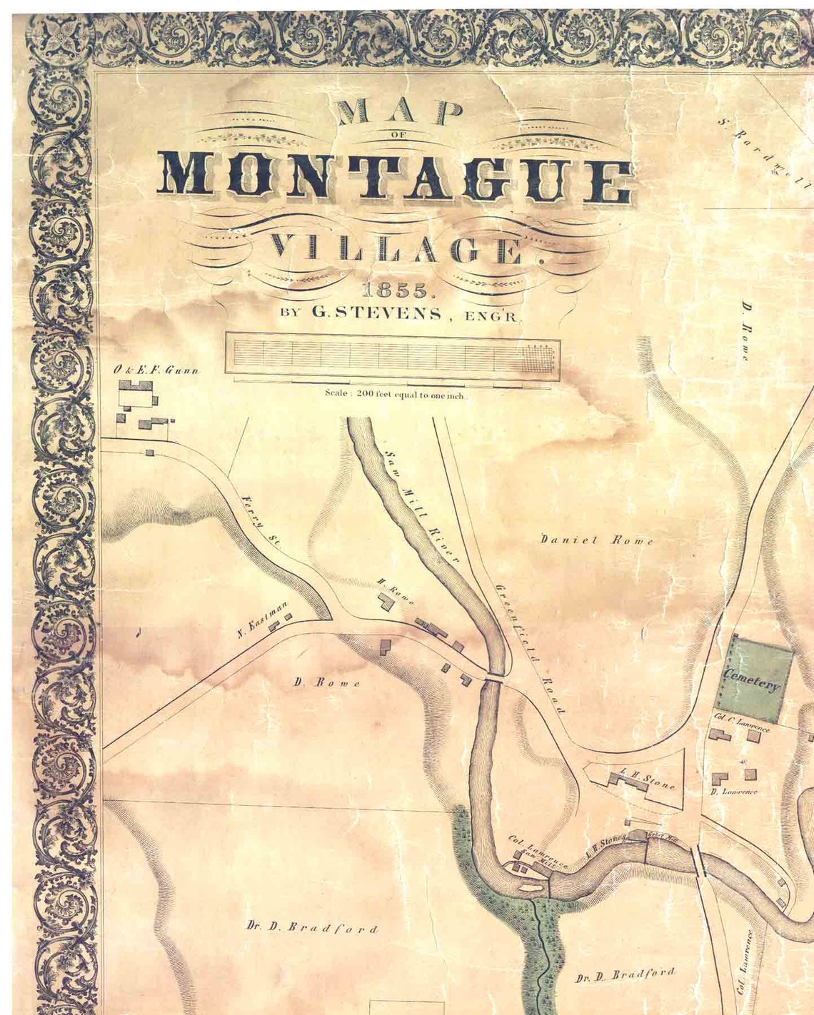 Montague Massachusetts 1855 Stevens Old Town Map Reprint Etsy