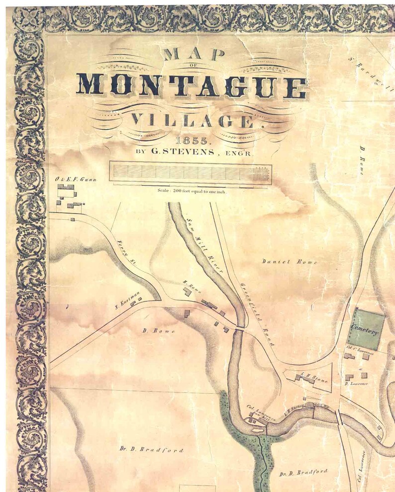 Montague Massachusetts 1855 Stevens Old Town Map Reprint Etsy