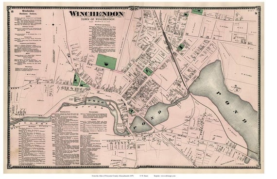 Map Of Winchendon Ma Winchendon Village 1870 Old Town Map With Homeowner Names | Etsy