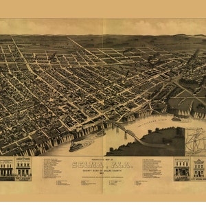 Selma Alabama - 1887 Birds Eye View - Reprint