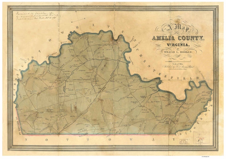 Amelia County Virginia 1850 Old Wall Map With Homeowner Etsy