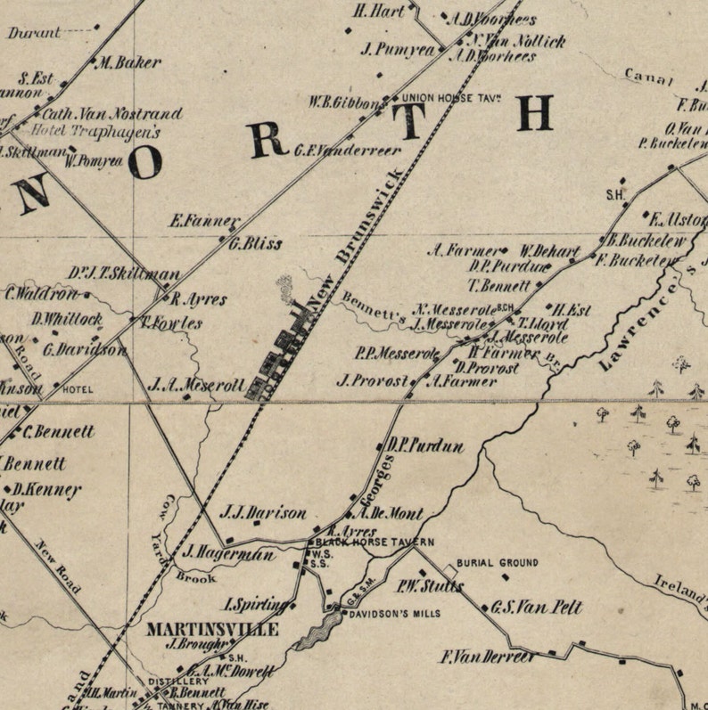 Middlesex County New Jersey 1850 Old Wall Map Reprint With Etsy UK