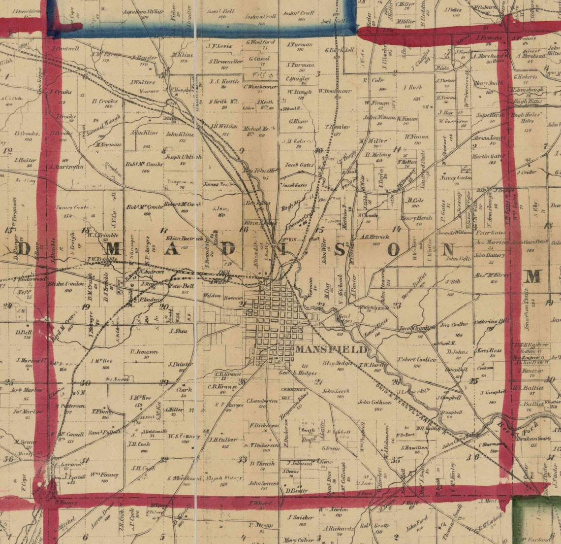 Richland County Ohio 1856 Old Wall Map Reprint with Etsy