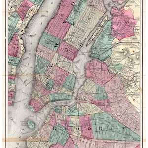 New York City and Brooklyn - 1871 Map published by Devlin & Co. - Manhattan - Reprint NYC
