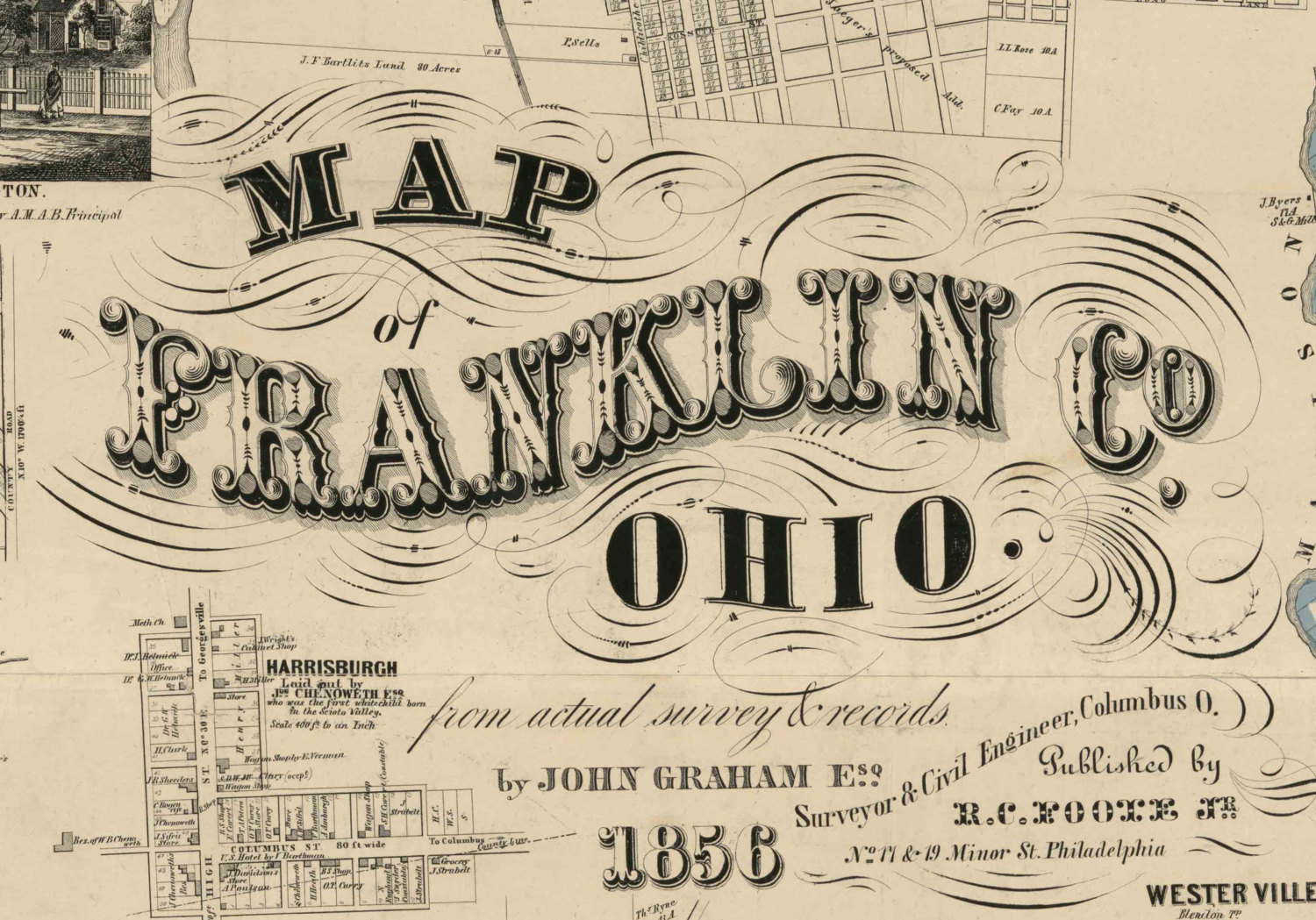 Franklin County Ohio 1856 Old Wall Map Reprint With  Etsy