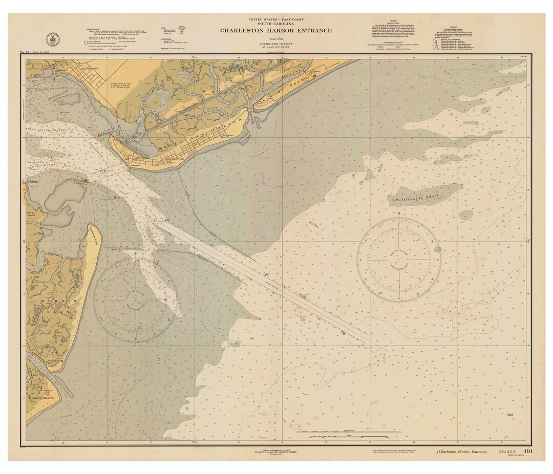 Charleston Harbor Entrance 1936 Old Map Nautical Chart South Carolina