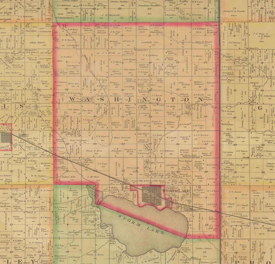 Buena Vista County Iowa 1884 Old Wall Map with Landowner Etsy