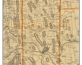 Lyons 1858 Old Town Map with Homeowner Names New York - Reprint Genealogy Wayne County NY TM