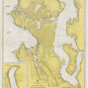 Seattle Harbor and Lake Washington 1948 Nautical Map, Washington, Reprint PC Harbors Puget 6449