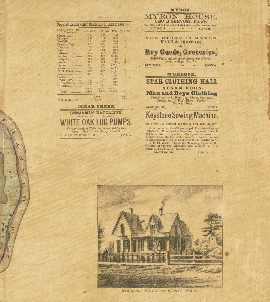 Allamakee County Iowa 1872 Old Wall Map Reprint With Etsy