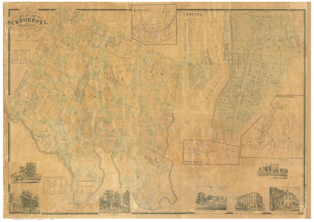 Schroeppel Phoenix 1862 Town Wall Map Oswego County New York Old Map Reprint With Schroeppel Phoenix 1862 Town Wall Map Oswego County New York Old Map Reprint With