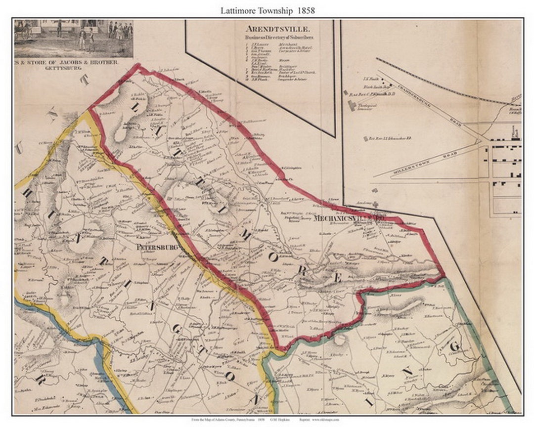 Lattimore 1858 Old Town Map With Homeowner Names Etsy