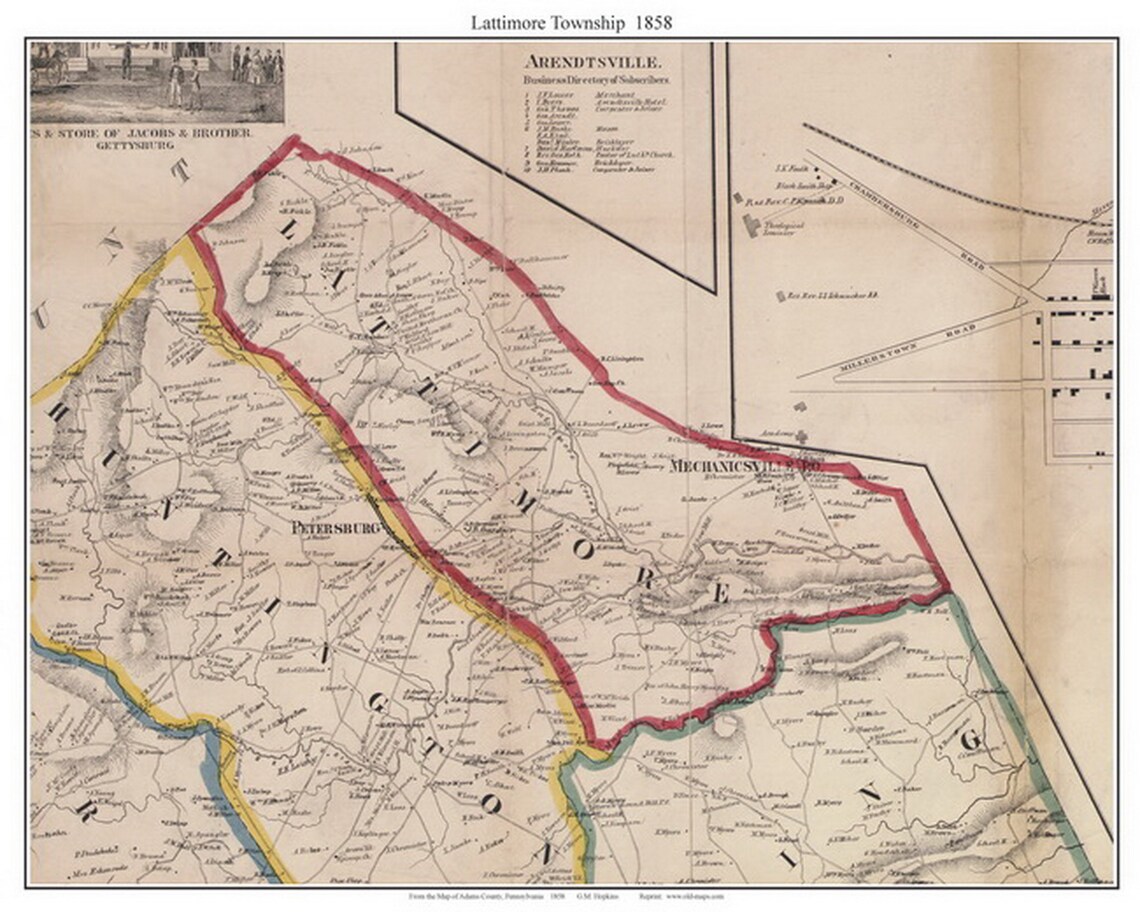Lattimore 1858 Old Town Map With Homeowner Names Etsy
