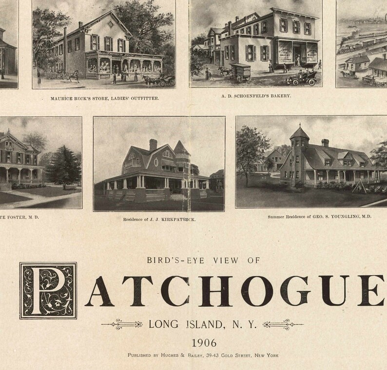 Patchogue New York 1906 Birds Eye View by Hughes & Bailey Etsy