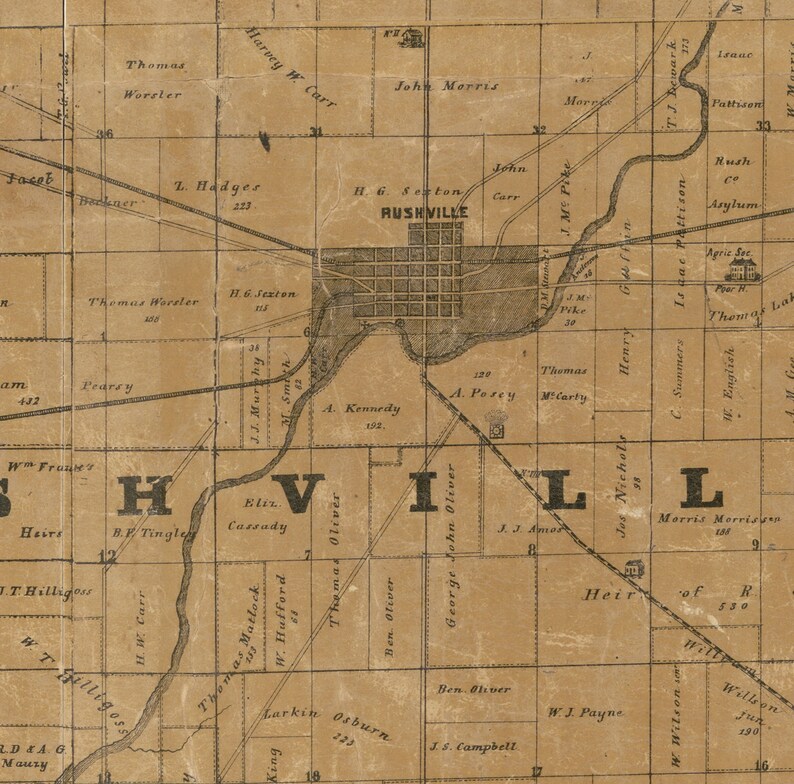 Rush County Indiana 1856 Old Wall Map Reprint With Landowner Etsy
