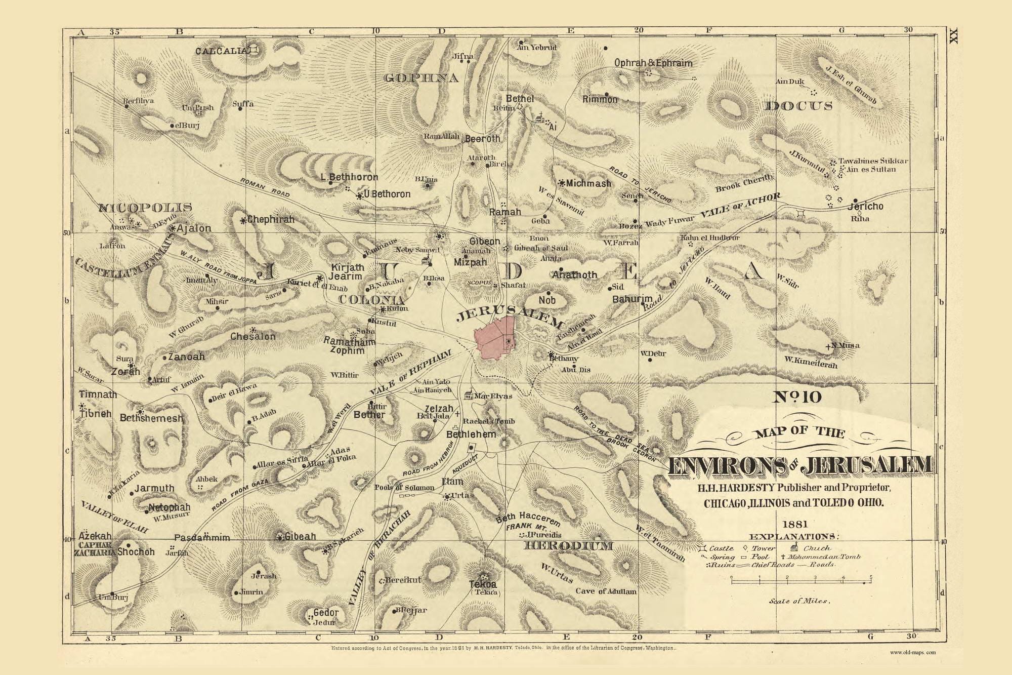 Jerusalem Environs 1881 Old Map Reprint - Middle East - Bible Research ...