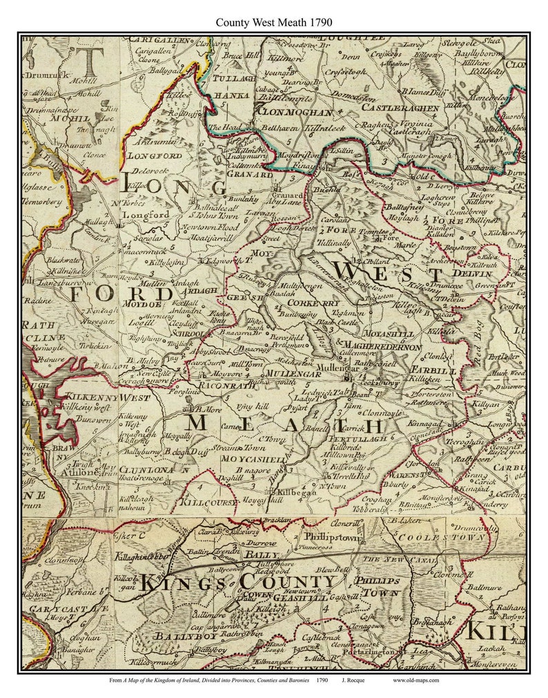 Meath Rivers Map County Westmeath - Ireland (west Meath) - From 1790 Roque Map - Clan ...