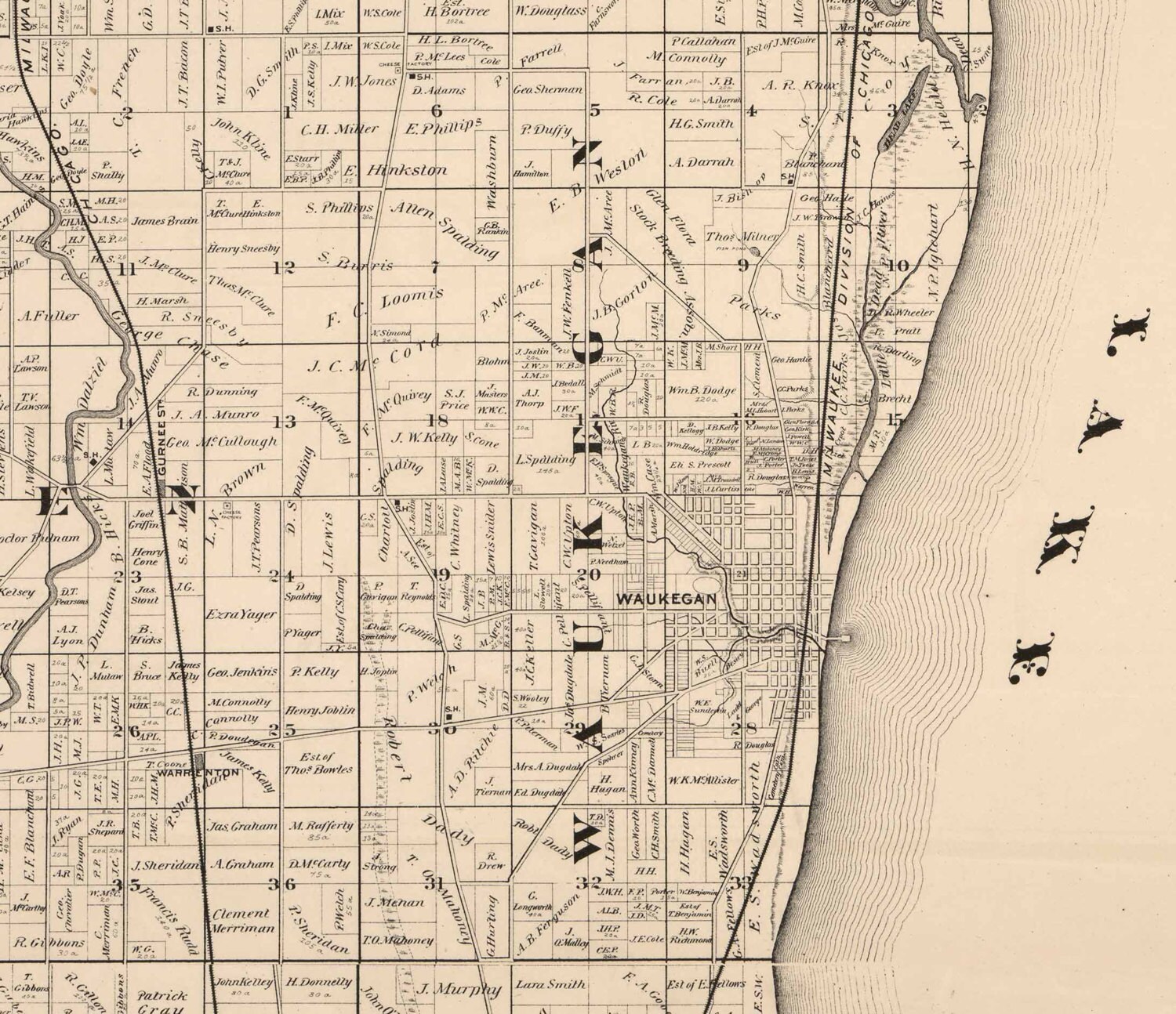 Lake County Illinois 1873 Old Wall Map Reprint With - Etsy