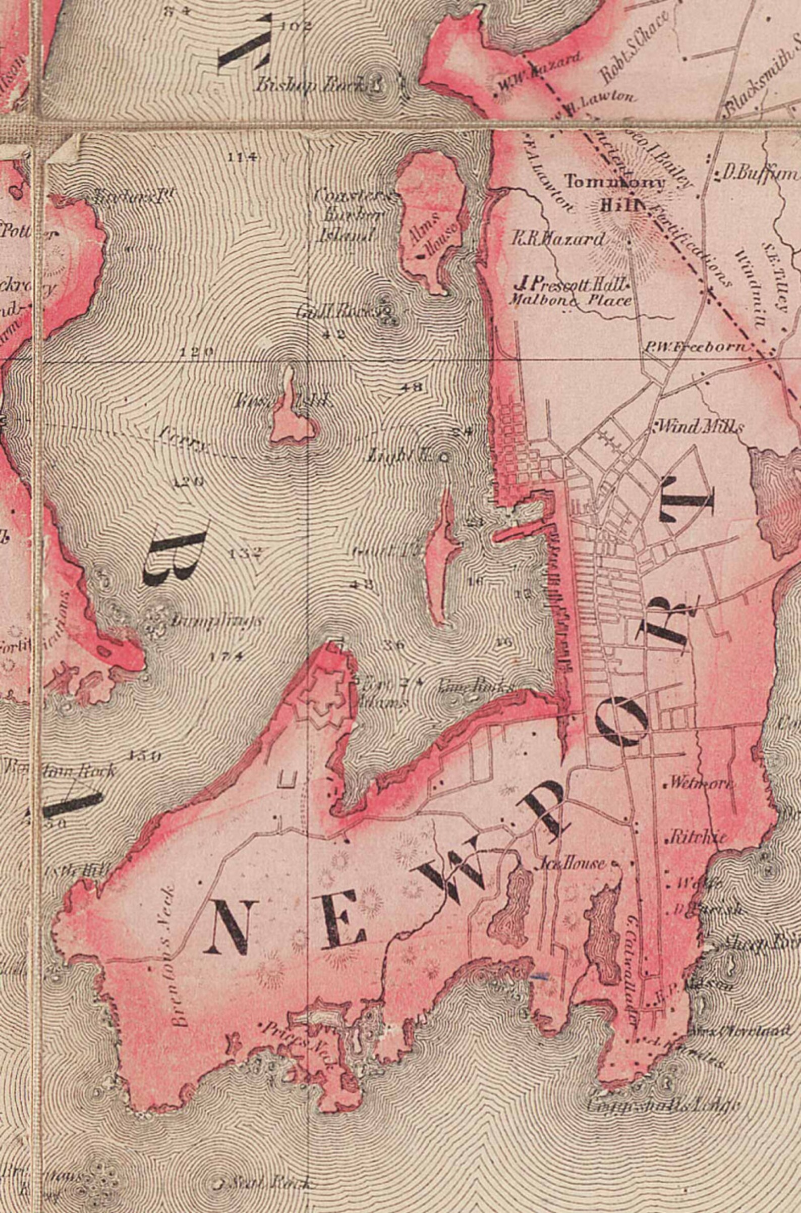 Newport County Rhode Island 1855 Old Map Homeowner Names Etsy