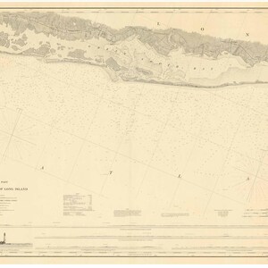 May include: A vintage nautical chart of the southern coast of Long Island, New York. The chart shows the coastline, inlets, and waterways of the area. The chart is printed in black and white on a cream-colored paper.