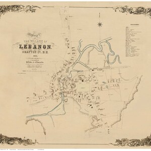 Lebanon 1853 Old Map - New Hampshire  Reprint  Homeowner names- Towns Other Grafton County