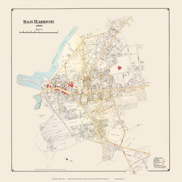 Sag Harbor 1916 Old Town Map Reprint -  Homeowner Names, Genealogy Custom Reprint Suffolk Co Atlas V2  NY