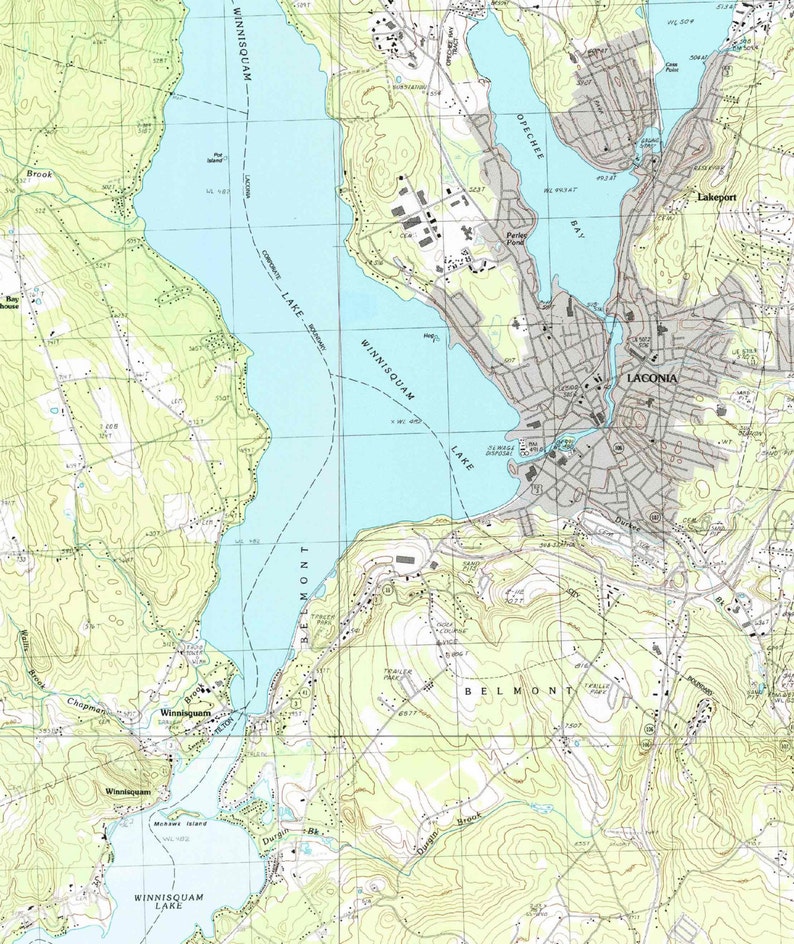 Lake Winnisquam 1987 USGS Old Topographic Map Custom Etsy