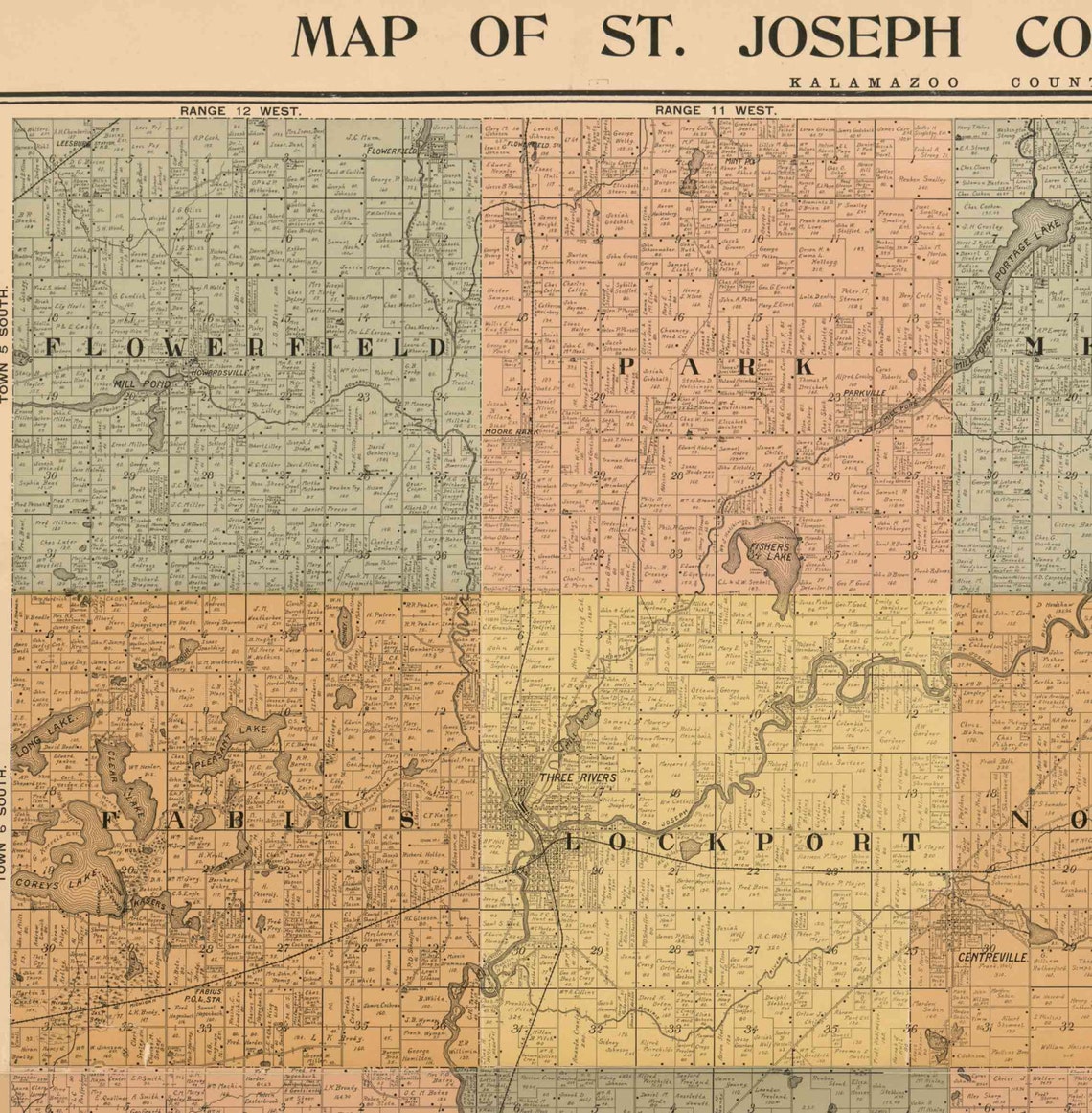 St. Joseph County Michigan 1891 Old Wall Map Reprint with Etsy
