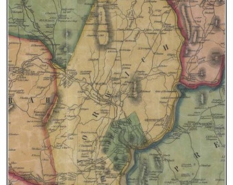 Norwich Connecticut 1854 Old Town Map  with Homeowner Names - Reprint New London County CT