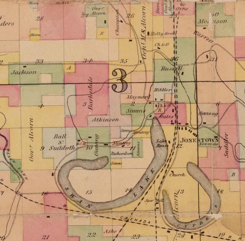 Coahoma County Mississippi 1872 Old Wall Map With Landowner Etsy